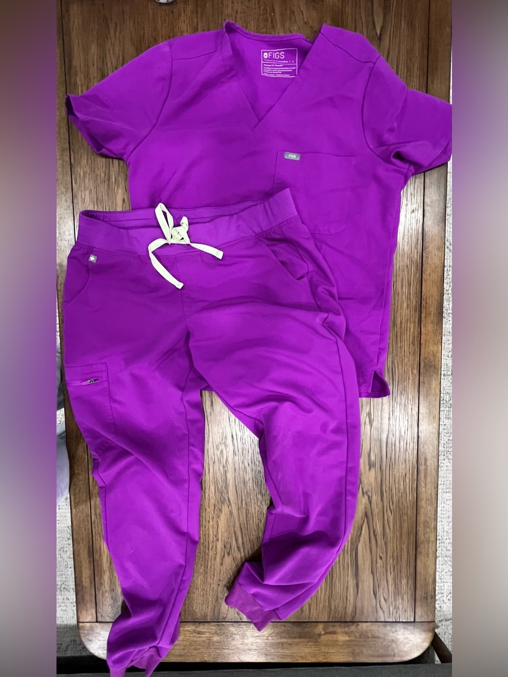 Figs Magenta Scrub Set with Drawstring